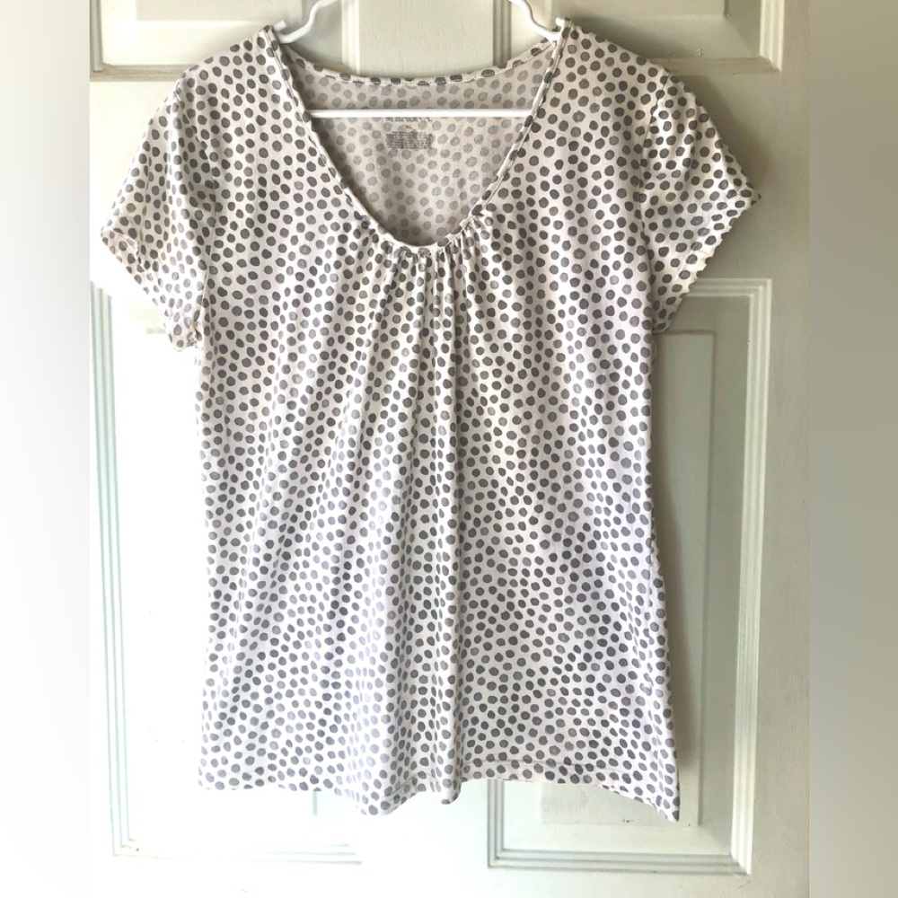 Merona Gray White Polka Dot Front Gather Scoop Neck Short Sleeve Tee Shirt XL